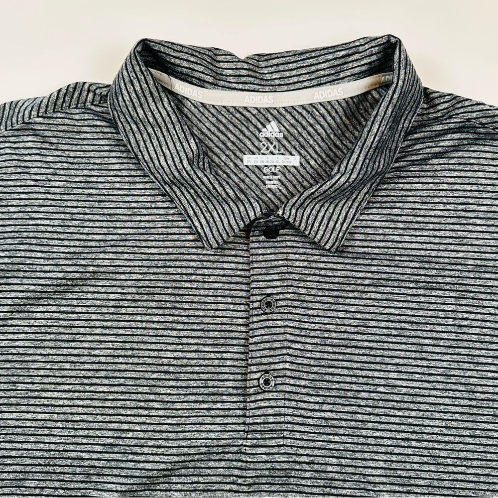 Adidas Mens 2XL/XXL Black Gray Casual Striped Polo Shirt Performance Golf